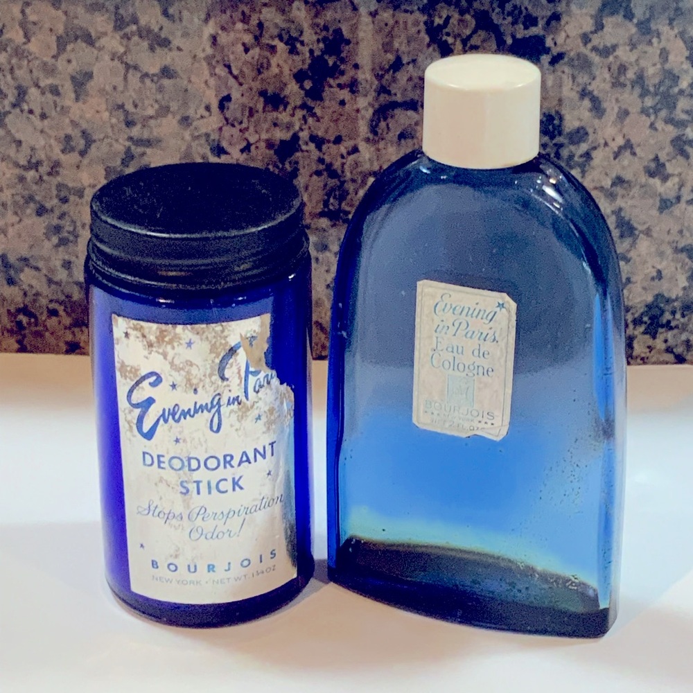 Evening In Paris Cobalt Blue Glass Bottle Container Lot Vintage 40's